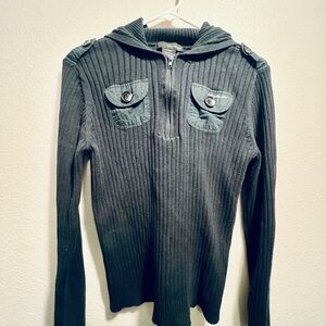 Calvin Klein Jeans Navy Ribbed Quarter Zip Hooded Sweater